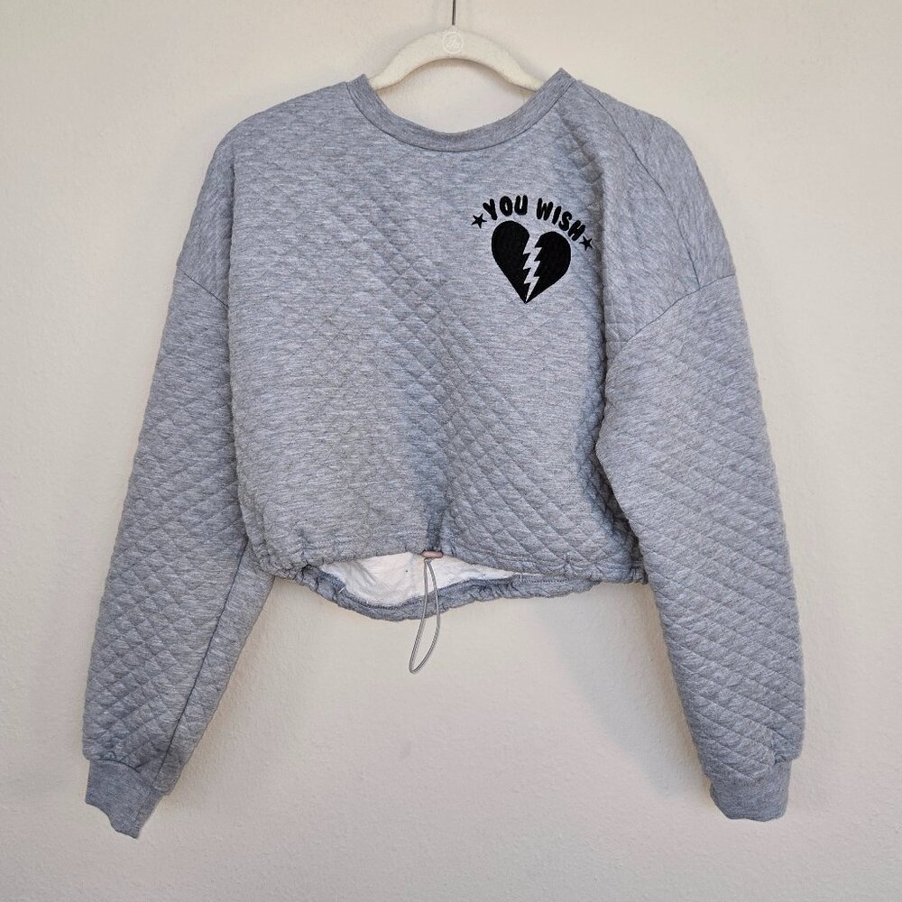 Cropped Grey/Gray Print Pullover | Size XL (Oversized S/M Fit)